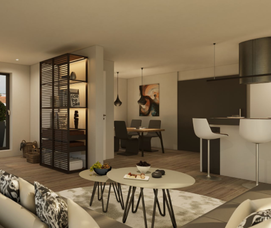 Modernes Wohnzimmer mit offenem Grundriss